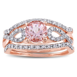 Signature Collection Rose Gold Morganite and 1/5ct TDW Diamond Infinity Bridal Ring Set - Handcrafted By Name My Rings™