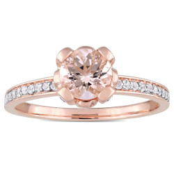 Signature Collection Rose Gold Morganite and White Topaz Flower Halo Slender Engagement Ring - Handcrafted By Name My Rings™