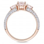 Signature Collection Rose Gold Oval-Cut Morganite and White Topaz Vintage Split Shank Engagement Ring - Handcrafted By Name My Rings™