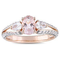 Signature Collection Rose Gold Oval-Cut Morganite and White Topaz Vintage Split Shank Engagement Ring - Handcrafted By Name My Rings™