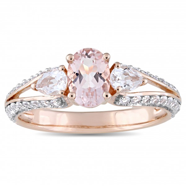 Signature Collection Rose Gold Oval-Cut Morganite and White Topaz Vintage Split Shank Engagement Ring - Handcrafted By Name My Rings™
