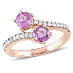 Signature Collection Rose Gold Pink Sapphire and 1/5ct TDW Diamond Bypass Ring - Handcrafted By Name My Rings™