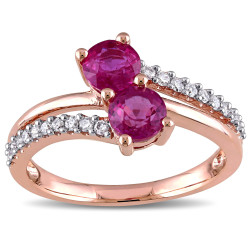 Signature Collection Rose Gold Pink Sapphire and 1/5ct TDW Diamond Split Shank Bypass Ring - Handcrafted By Name My Rings™