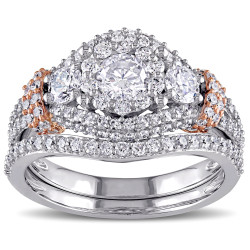 Signature Collection Two-tone Gold 1 1/2ct TDW Diamond Halo Bridal Ring Set - Handcrafted By Name My Rings™