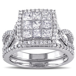 Signature Collection White Gold 1 1/ 2ct TDW Diamond Bridal Ring Set - Handcrafted By Name My Rings™