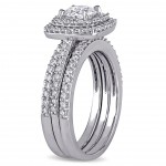 Signature Collection White Gold 1 1/2ct TDW Diamond Halo Bridal Ring Set - Handcrafted By Name My Rings™
