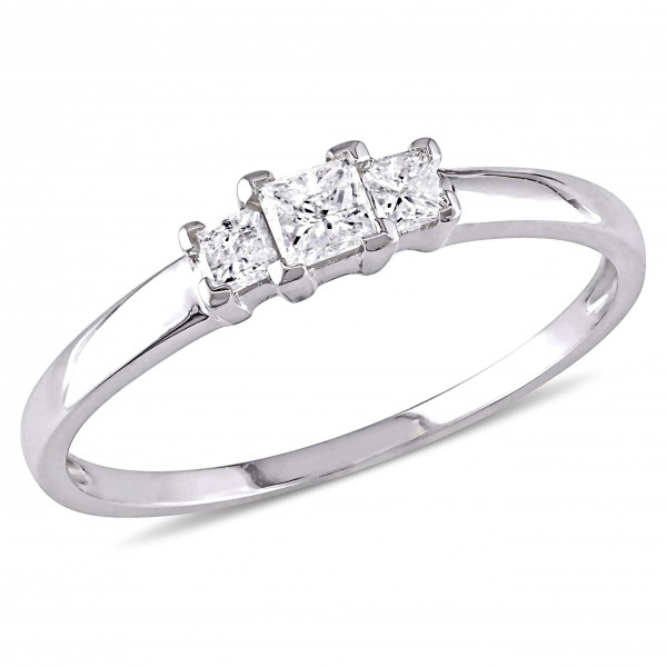 Signature Collection White Gold 1/4ct TDW Princess Cut Diamond Three-Stone Engagement Ring - Handcrafted By Name My Rings™
