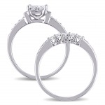 Signature Collection White Gold 1ct TDW Princess-cut Diamond Bridal Ring Set - Handcrafted By Name My Rings™