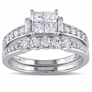 Signature Collection White Gold 1ct TDW Princess-cut Diamond Bridal Ring Set - Handcrafted By Name My Rings™