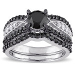 Signature Collection White Gold 2ct TDW Black and White Diamond Bridal Ring Set - Handcrafted By Name My Rings™