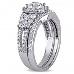 Signature Collection White Gold 2ct TDW Halo Bridal Ring Set - Handcrafted By Name My Rings™