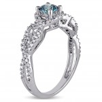 Signature Collection White Gold 3/4ct TDW Blue and White Diamond Halo Engagement Ring - Handcrafted By Name My Rings™