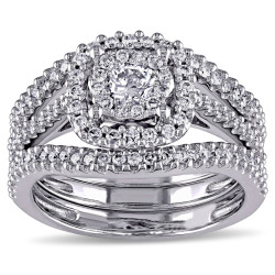 Signature Collection White Gold 3/4ct TDW Diamond Bridal Ring Set - Handcrafted By Name My Rings™