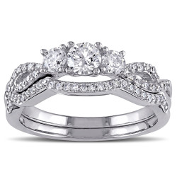 Signature Collection White Gold 3/4ct TDW Diamond Bridal Ring Set - Handcrafted By Name My Rings™