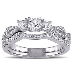 Signature Collection White Gold 3/4ct TDW Diamond Bridal Ring Set - Handcrafted By Name My Rings™