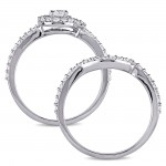 Signature Collection White Gold 3/4ct TDW Swirl Diamond Promise Bridal Ring Set - Handcrafted By Name My Rings™