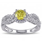 Signature Collection White Gold 3/4ct TDW Yellow and White Diamond Ring - Handcrafted By Name My Rings™