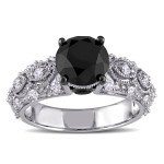 Signature Collection White Gold 3ct TDW Black and White Diamond Vintage Engagement Ring - Handcrafted By Name My Rings™