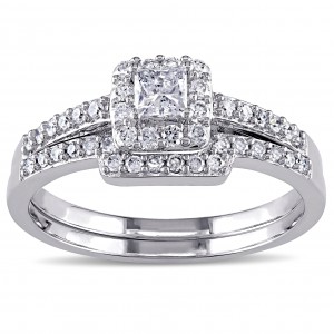 Signature Collection White Gold 5/8ct TDW Diamond Bridal Ring Set - Handcrafted By Name My Rings™