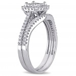 Signature Collection White Gold 5/8ct TDW Diamond Halo Bridal Ring Set - Handcrafted By Name My Rings™