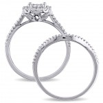 Signature Collection White Gold 5/8ct TDW Diamond Halo Bridal Ring Set - Handcrafted By Name My Rings™