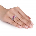 Signature Collection White Gold Created Ruby and 1/10ct TDW Diamond Bridal Ring Set - Handcrafted By Name My Rings™