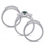 Signature Collection White Gold Created Sapphire and Created Emerald 3-Stone 3-Piece Bri - Handcrafted By Name My Rings™