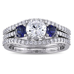 Signature Collection White Gold Created White and Blue Sapphire and 1/2ct TDW Diamond Br - Handcrafted By Name My Rings™