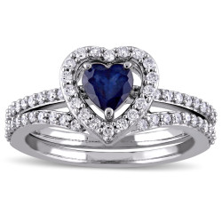 Signature Collection White Gold Diffused Sapphire and 1/2ct TDW Diamond 2-Piece Bridal R - Handcrafted By Name My Rings™