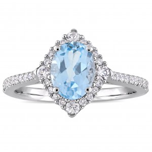 Signature Collection White Gold Sky-Blue Topaz White Sapphire 1/4ct TDW Diamond Engagement Ring - Handcrafted By Name My Rings™