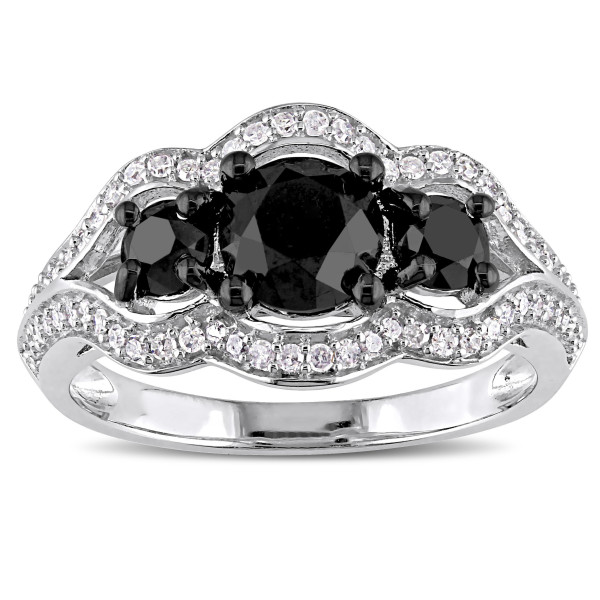 Signature Collection White Gold with Black Rhodium 1 3/4ct TDW Black & White Diamond 3-Stone Engagement Ring - Handcrafted By Name My Rings™