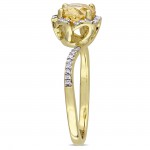 Signature Collection Gold Citrine and 1/10ct TDW Diamond Flower Halo Engagement Ring - Handcrafted By Name My Rings™