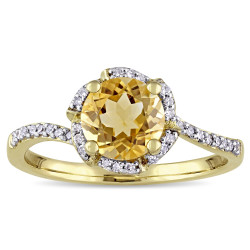 Signature Collection Gold Citrine and 1/10ct TDW Diamond Flower Halo Engagement Ring - Handcrafted By Name My Rings™