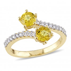 Signature Collection Gold Yellow Sapphire and 1/5ct TDW Diamond Bypass Ring - Handcrafted By Name My Rings™