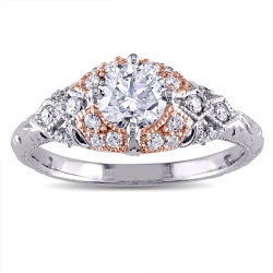 Signature Collection 2-tone White and Rose Gold 1ct TDW Diamond Vintage Engagement Ring - Handcrafted By Name My Rings™