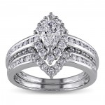 Signature Collection Gold 1 1/2ct TDW Marquise Halo Diamond Bridal Set - Handcrafted By Name My Rings™