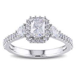 Signature Collection Gold 1 1/5ct TDW Radiant, Heart and Round-cut Diamond Halo Engagement Bridal Ring - Handcrafted By Name My Rings™