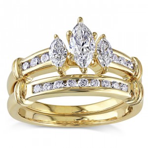 Signature Collection Gold 1ct TDW Certified Diamond Bridal Ring Set - Handcrafted By Name My Rings™