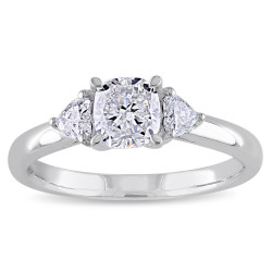 Signature Collection Gold 1ct TDW Cushion with Heart Side Stones Diamond Ring - Handcrafted By Name My Rings™