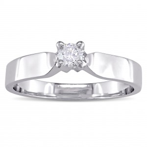 Signature Collection Polished Broad White Gold 1/6ct TDW Diamond Solitaire Engagement Ring - Handcrafted By Name My Rings™