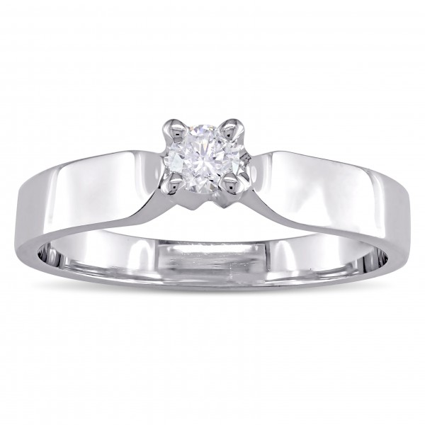 Signature Collection Polished Broad White Gold 1/6ct TDW Diamond Solitaire Engagement Ring - Handcrafted By Name My Rings™