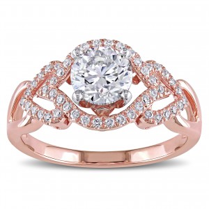 Signature Collection Rose Gold 1 1/5 ct TDW Certified Diamond Heart Motif Engagement Ring - Handcrafted By Name My Rings™