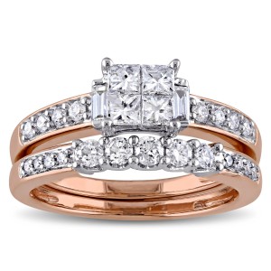 Signature Collection Rose Gold 1ct TDW Diamond Bridal Ring Set - Handcrafted By Name My Rings™