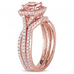 Signature Collection Rose Gold Morganite 3/4ct TDW Diamond Halo Bridal Ring Set - Handcrafted By Name My Rings™