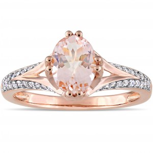 Signature Collection Rose Gold Morganite and 1/5ct TDW Diamond Split Shank Engagement Ring - Handcrafted By Name My Rings™