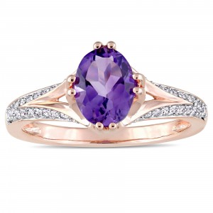 Signature Collection Rose Gold Oval-Cut African-Amethyst and 1/5ct TDW Diamond Split Shank Engagement Ring - Handcrafted By Name My Rings™