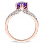 Signature Collection Rose Gold Oval-Cut African-Amethyst and 1/5ct TDW Diamond Split Shank Engagement Ring - Handcrafted By Name My Rings™