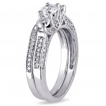 Signature Collection White Gold 1 1/10ct TDW Diamond 3-stone Bridal Ring Set - Handcrafted By Name My Rings™