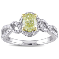 Signature Collection White Gold 1 1/10ct TDW Oval-Cut Yellow and White Diamond Crossover Engagement Ring - Handcrafted By Name My Rings™