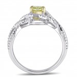 Signature Collection White Gold 1 1/10ct TDW Oval-Cut Yellow and White Diamond Crossover Engagement Ring - Handcrafted By Name My Rings™
